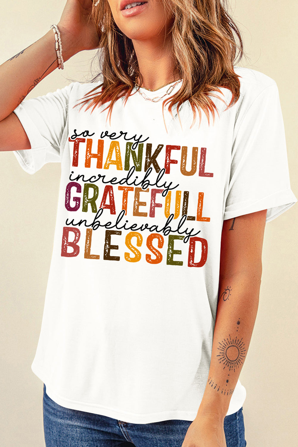 Thanksgiving Slogan Print Crew Neck T Shirt | White