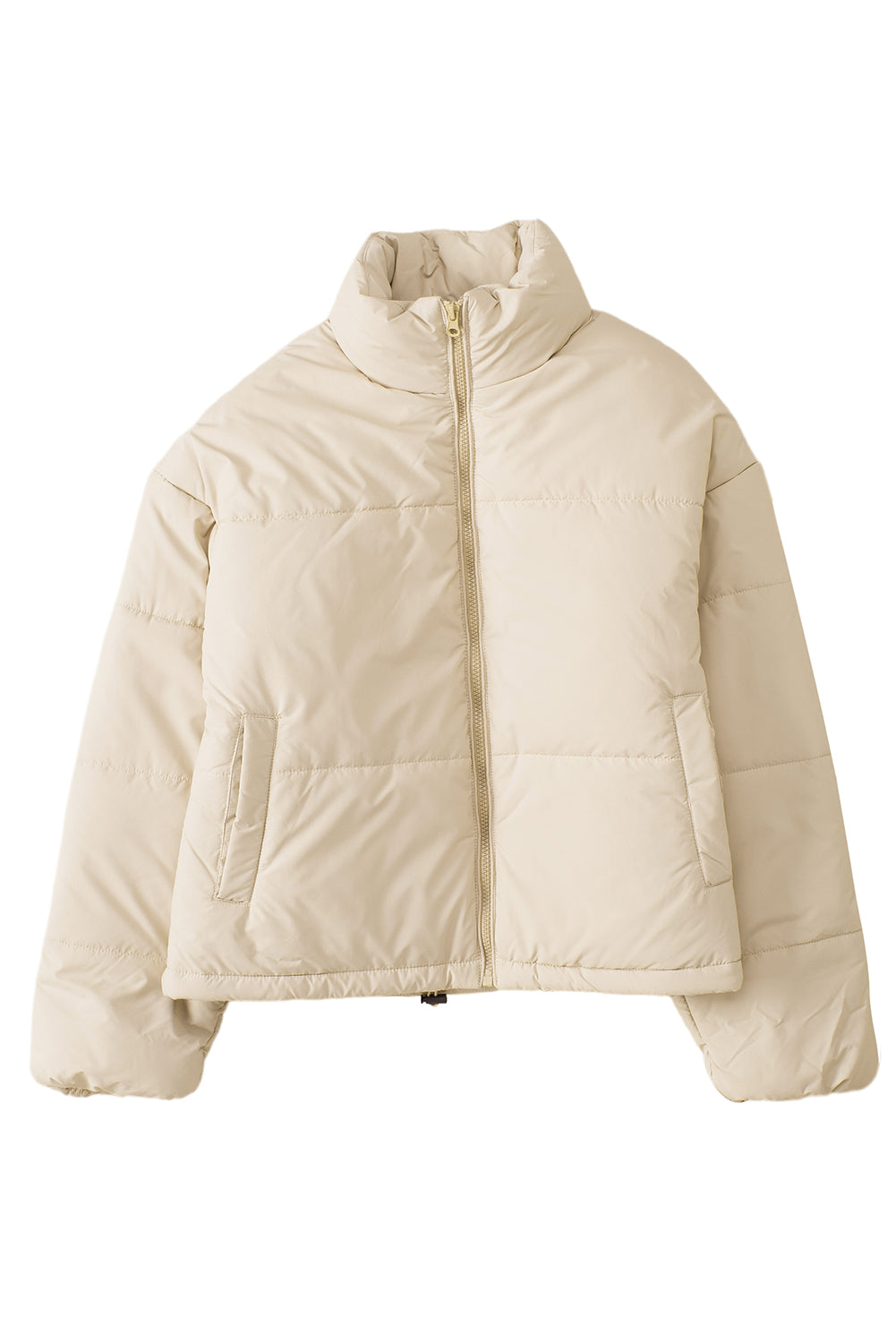 Zip Up Drawstring Hem Puffer Jackets | Apricot