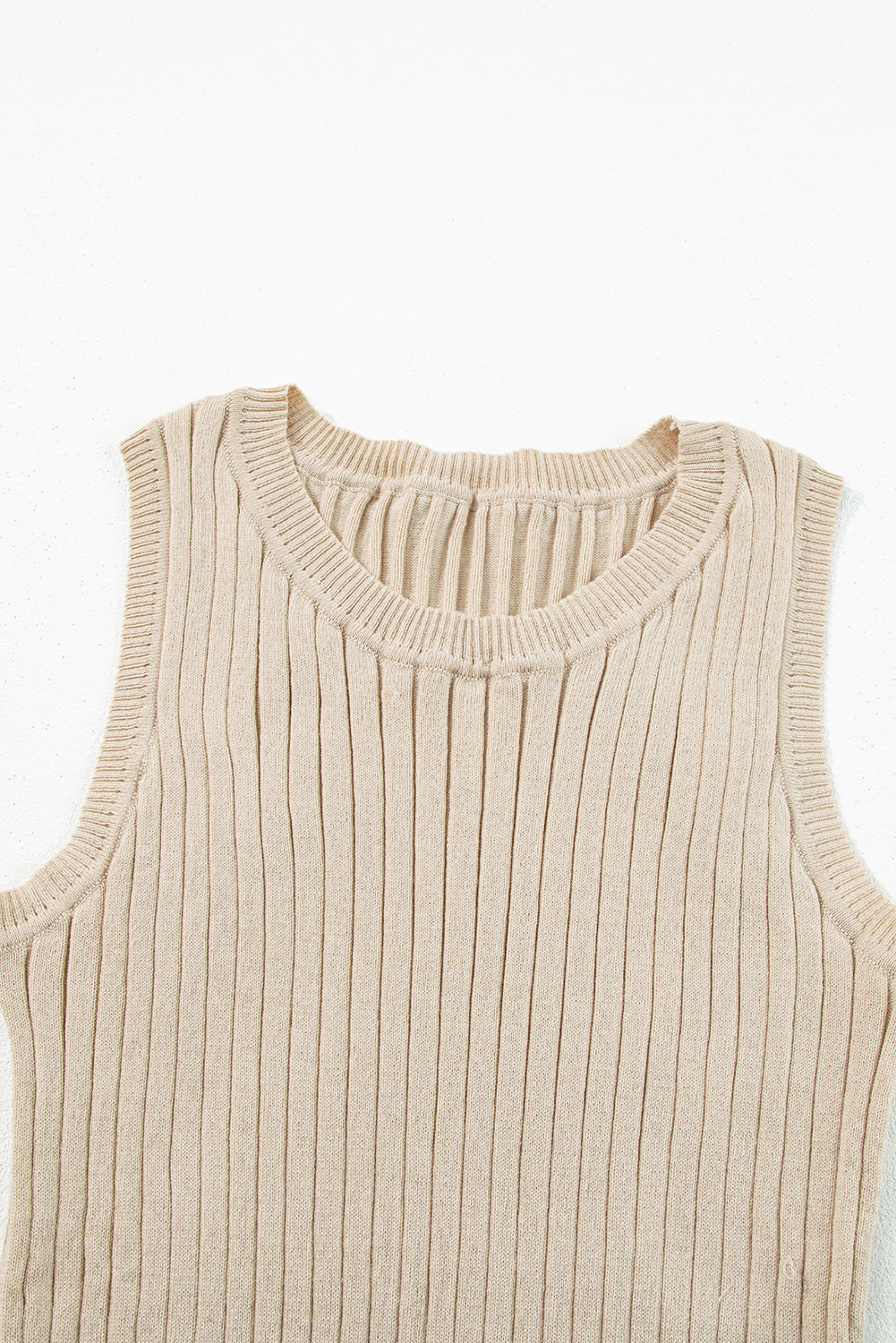 Ribbed Knit Crew Neck Tank Top | Apricot