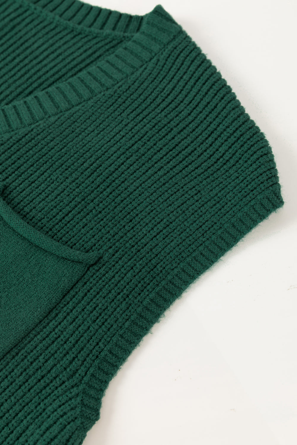 Chest Pocket V Neck Ribbed Cap Sleeve Sweater | Blackish Green