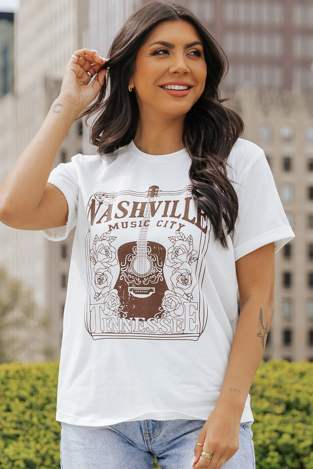 Nashville Music City Graphic Crew Neck Tee | White