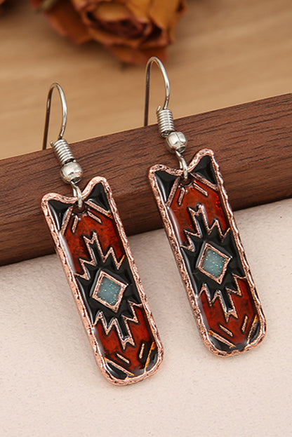 Western Aztec Pattern Alloy Dangle Earrings | Burgundy