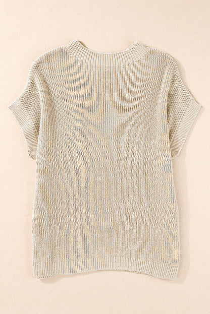 Patch Pocket Short Sleeve Sweater | Pale Khaki