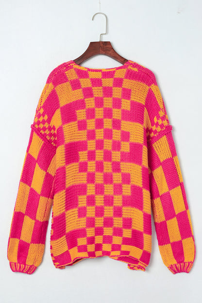 Open Front Mixed Checkered Pattern Knit Cardigan | Multicolour