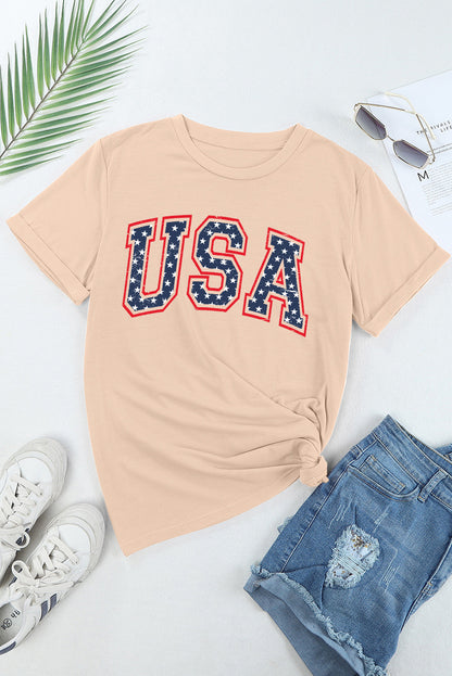 Starry Usa Lettering Independent Day T-Shirt | Khaki