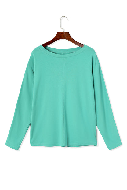 Solid Colour Patchwork Long Sleeve Top | Green