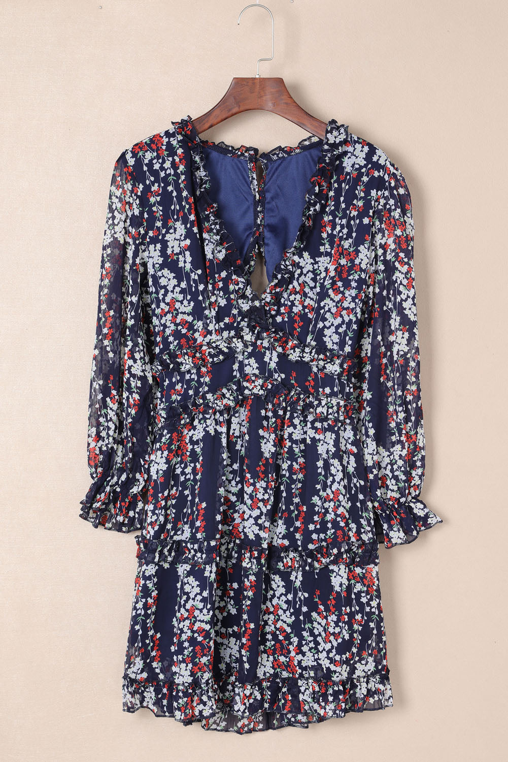 Ruffle Detailing Open Back Floral Dress | Blue