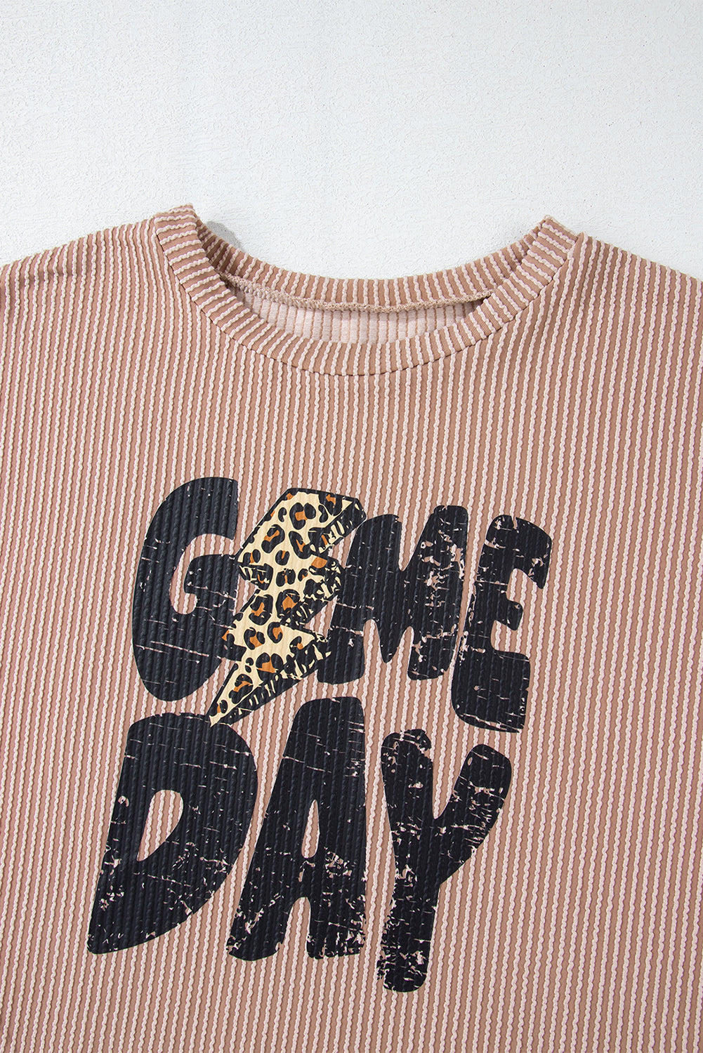 Game Day Graphic Crop Rugby Football Corded Knit Top | Khaki