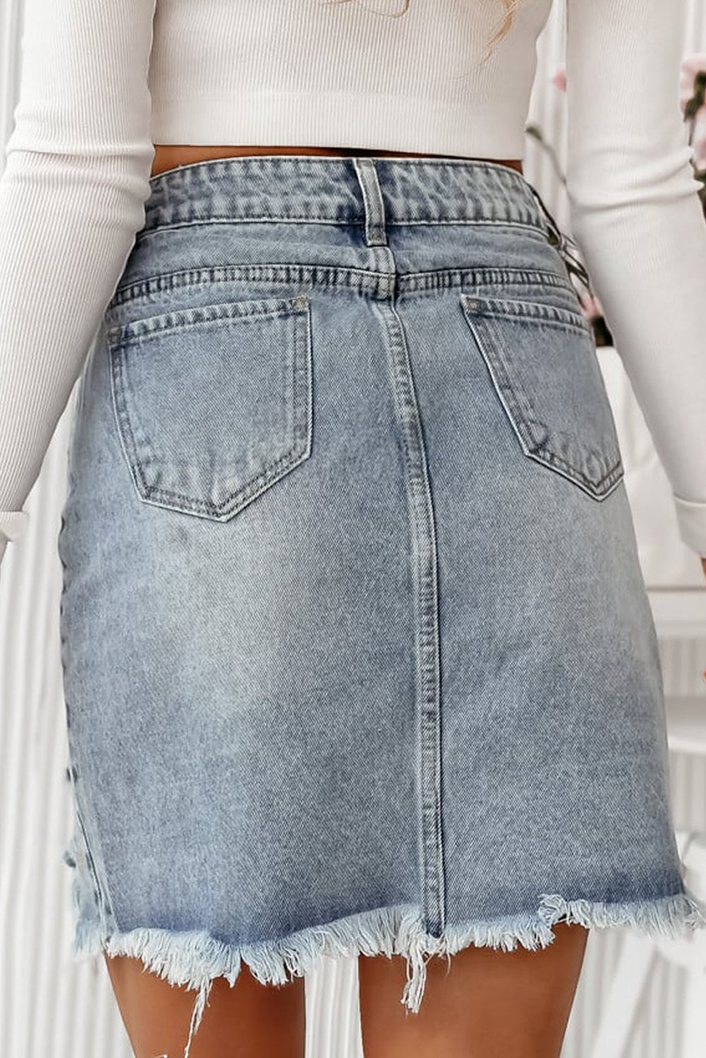 Shimmer Heart Pattern Distressed Denim Mini Skirt | Beau Blue