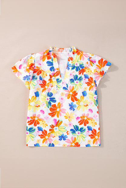 Floral Bouquet Flutter Top | White