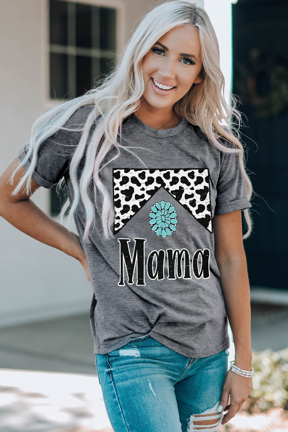 Mama Cowhide Graphic Tee | Gray