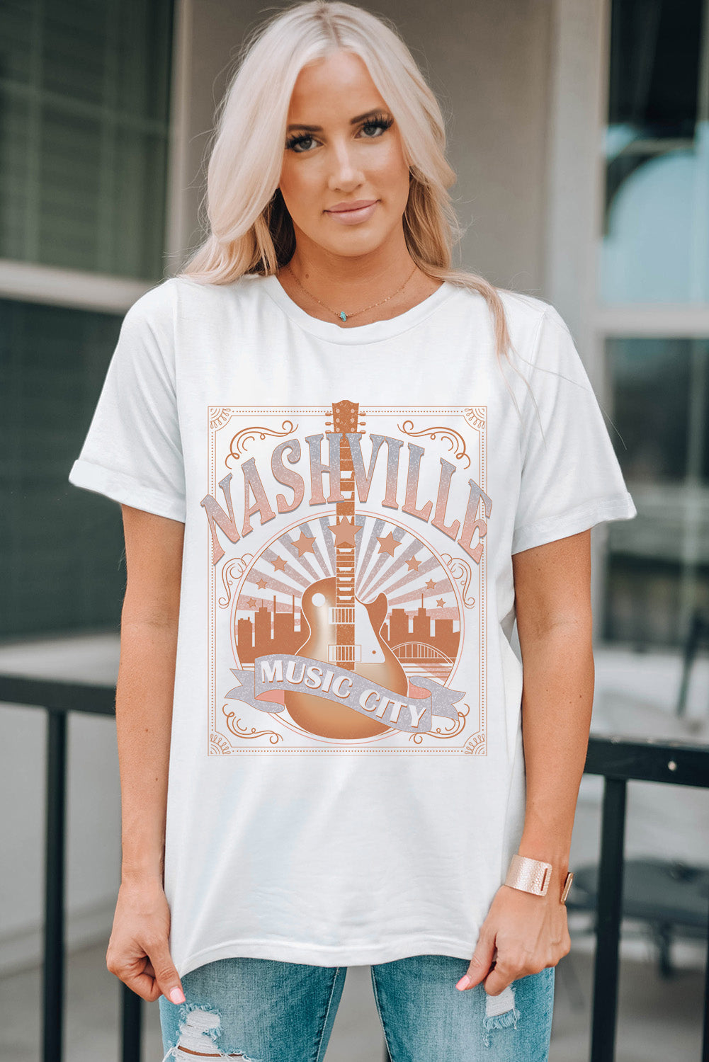 Music City Nashville Graphic T Shirt | White