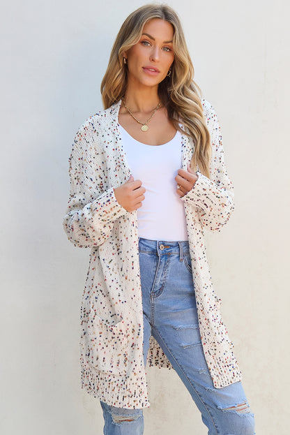 Confetti Rib Knit Long Sleeve Cardigan | White