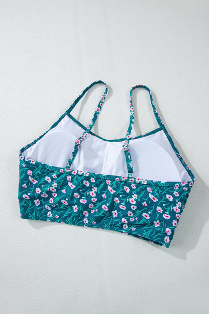 Floral Print Smocked Cute Bikini Set | Blue