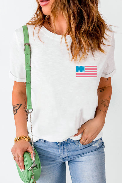 Back American Flag Live Free Graphic T Shirt | White