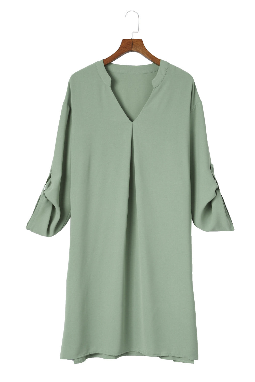 Roll-Tab Sleeve Flowy Casual Dress | Green