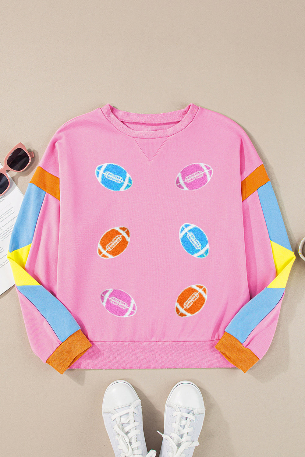 Rugby Football Patchwork Colour Block Game Day T Shirt | Pink