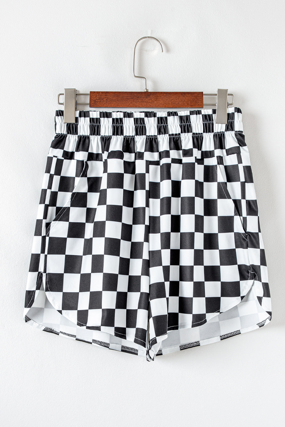 Checkered Print High Waist Casual Shorts | Black