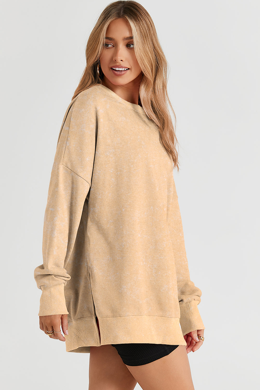 Drop Shoulder Ribbed Trim Oversized Sweatshirt | Khaki