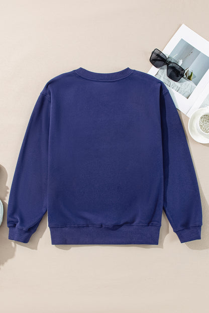 Plain Drop Shoulder Crewneck Pullover Sweatshirt | Navy Blue