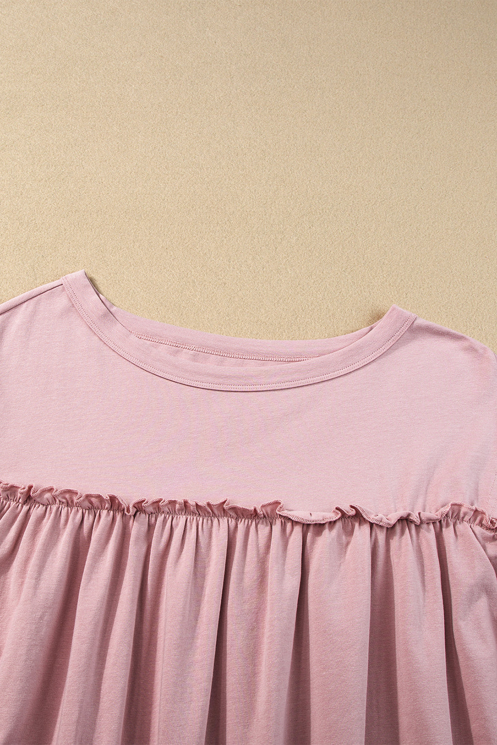 Ruffled Trim Loose Babydoll Tee | Light Pink