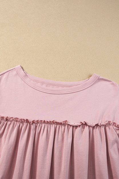 Ruffled Trim Loose Babydoll Tee | Light Pink