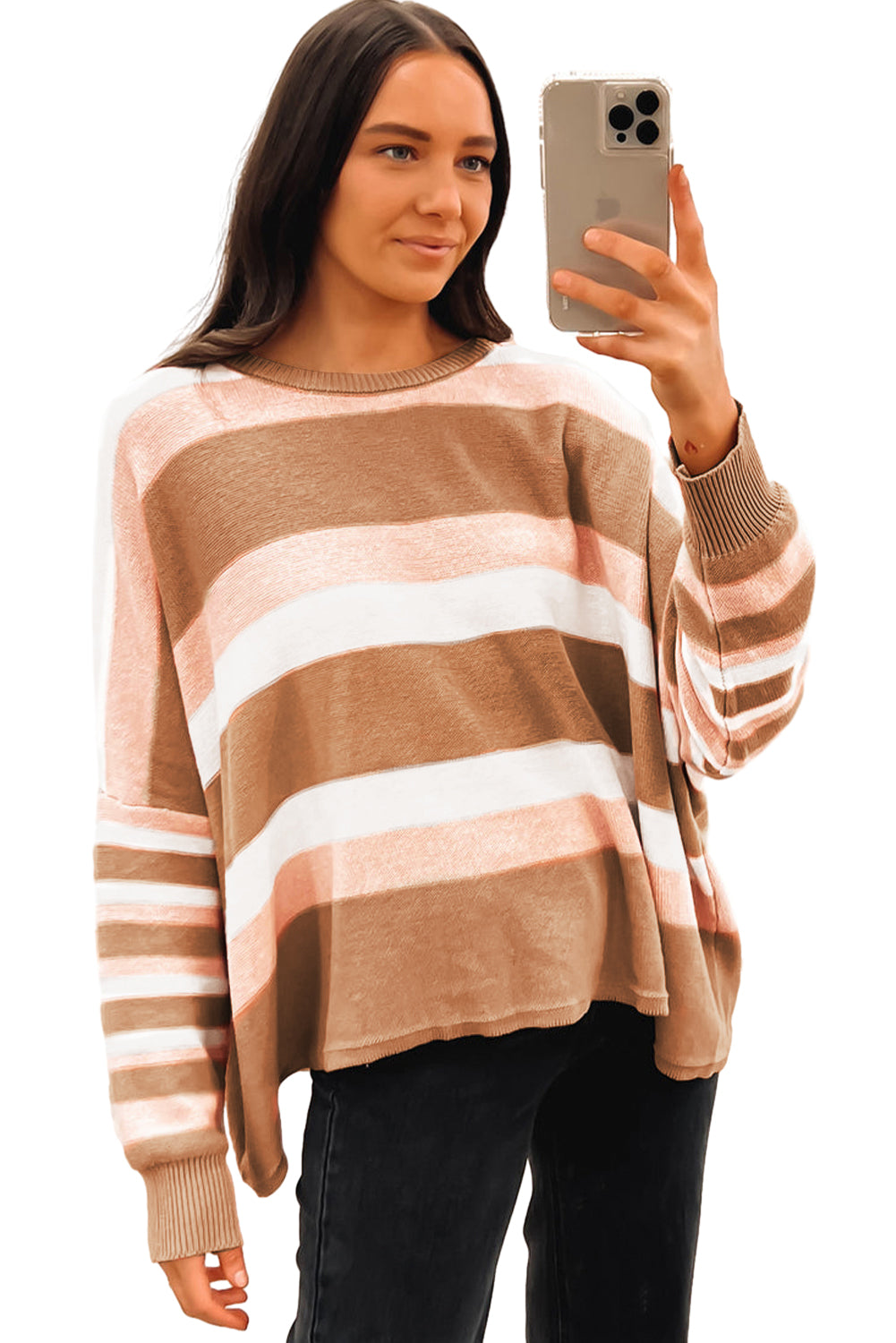 Striped Knit Drop Shoulder Loose Sweater | Multicolour