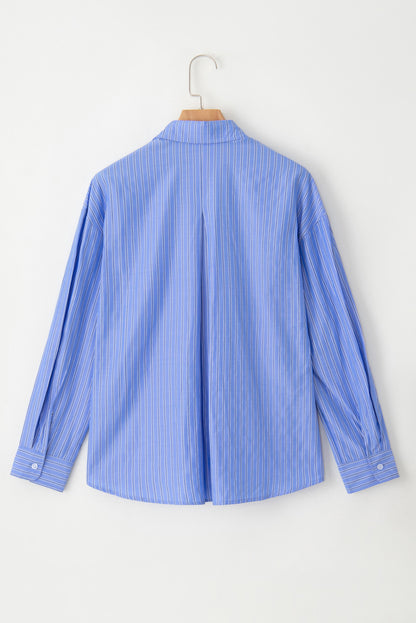 Button Up Oversized Casual Shirt | Blue Stripe