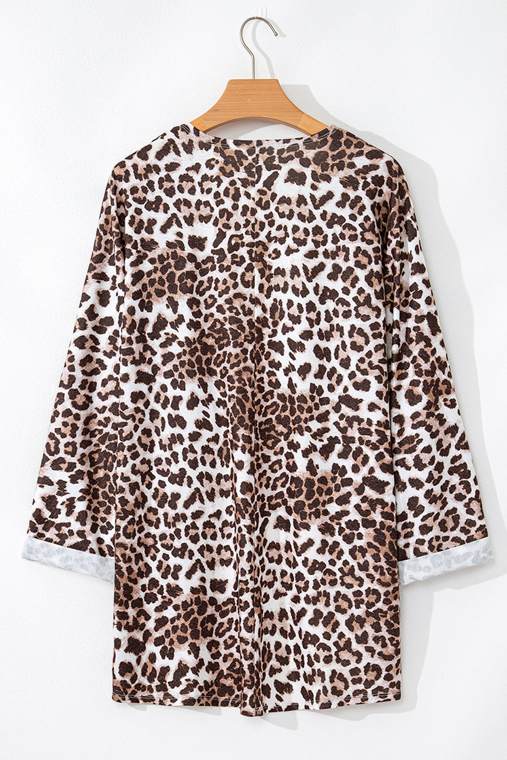 Leopard Print Batwing Sleeve Loose Tunic Cardigan | Khaki