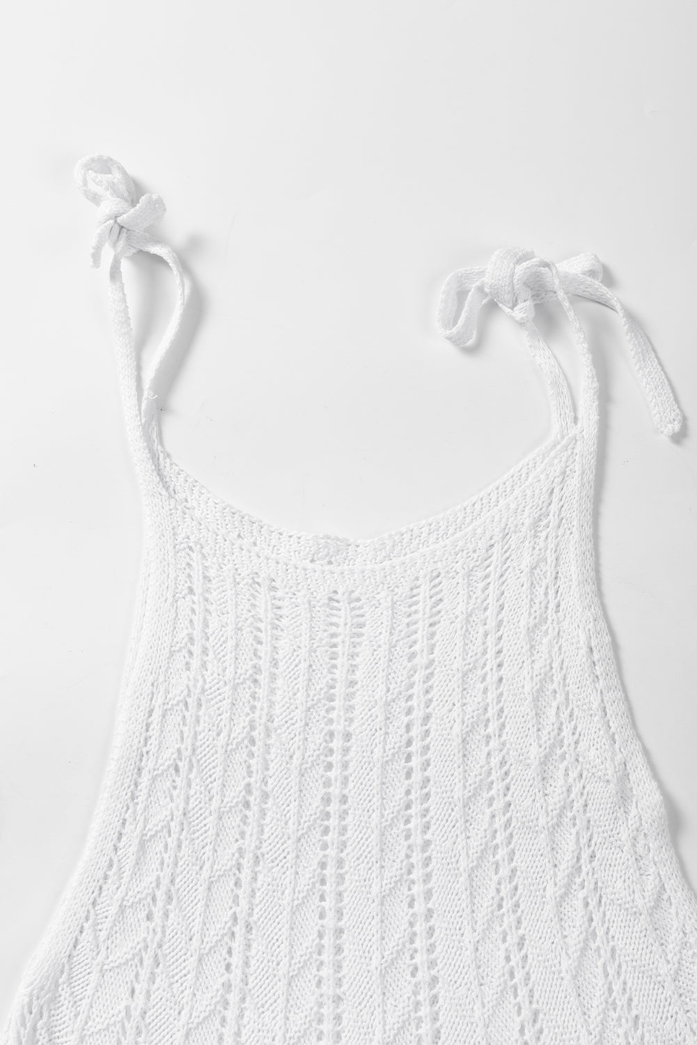 Tie Straps Wave Stripes Textured Eyelet Knitted Vest | White