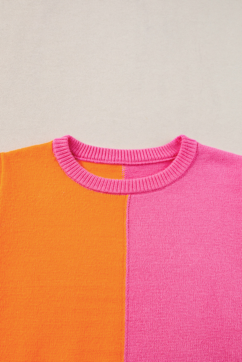 2-Tone Colour Block Knit Cap Sleeve Sweater Top | Flamingo