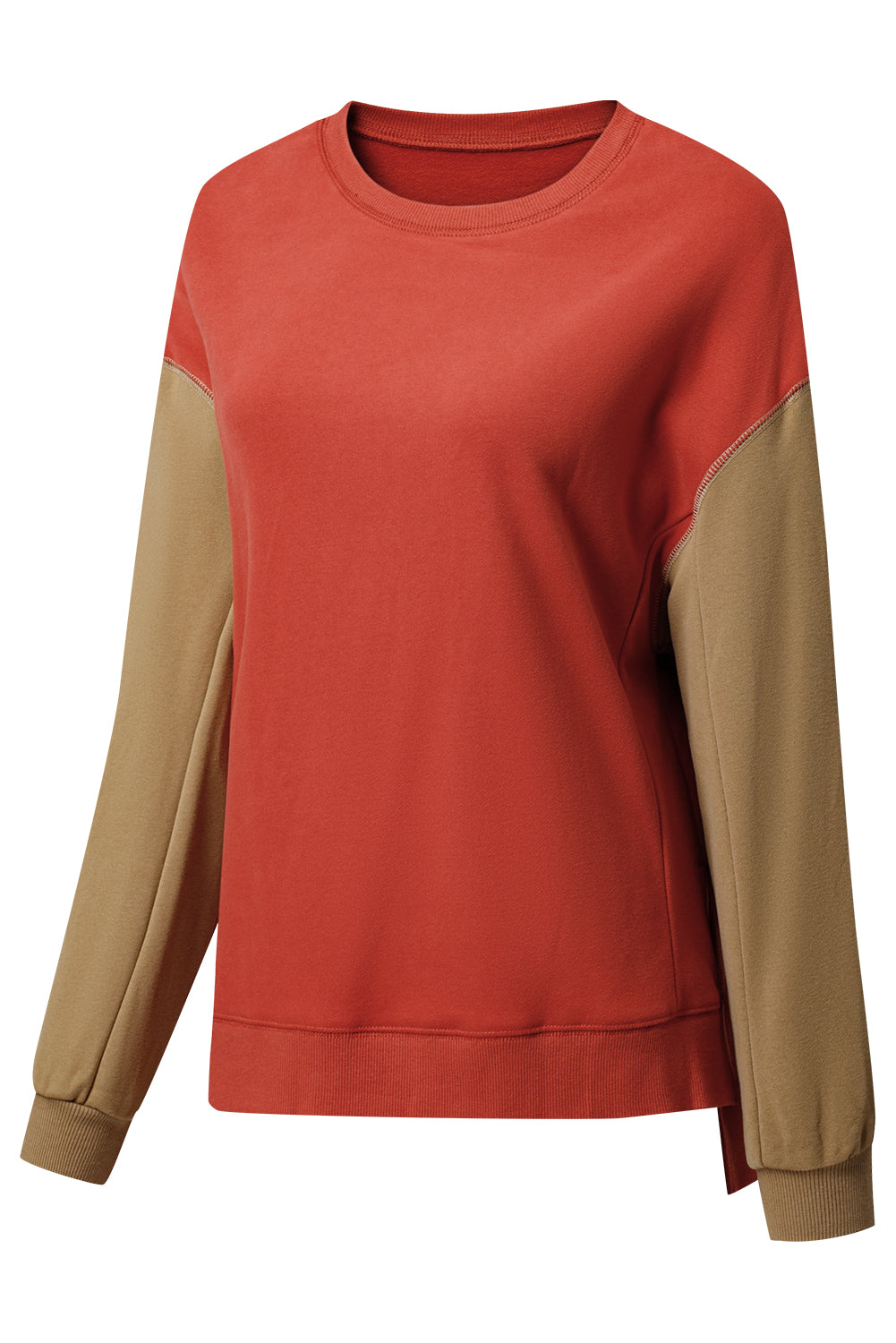 Two Tone Patchwork Drop Shoulder Pullover Sweatshirt | Gold Flame