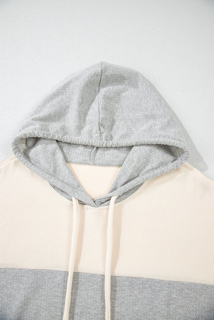 Plus Size Colourblock Drop Shoulder Ribbed Knit Hoodie | Multicolour