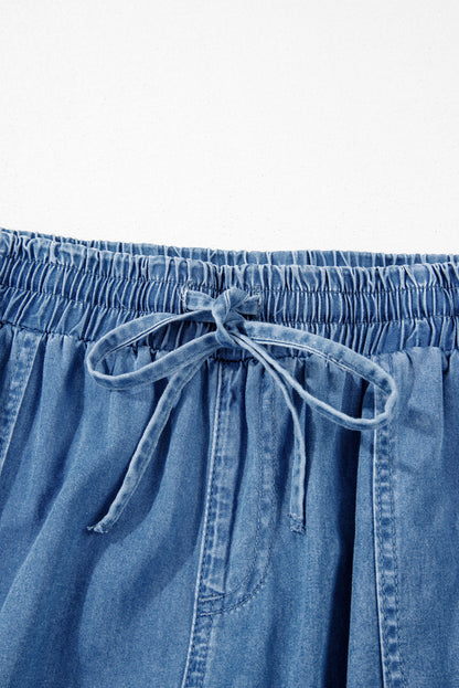 Drawstring Waist Pocketed Plus Size Denim Joggers | Dusk Blue