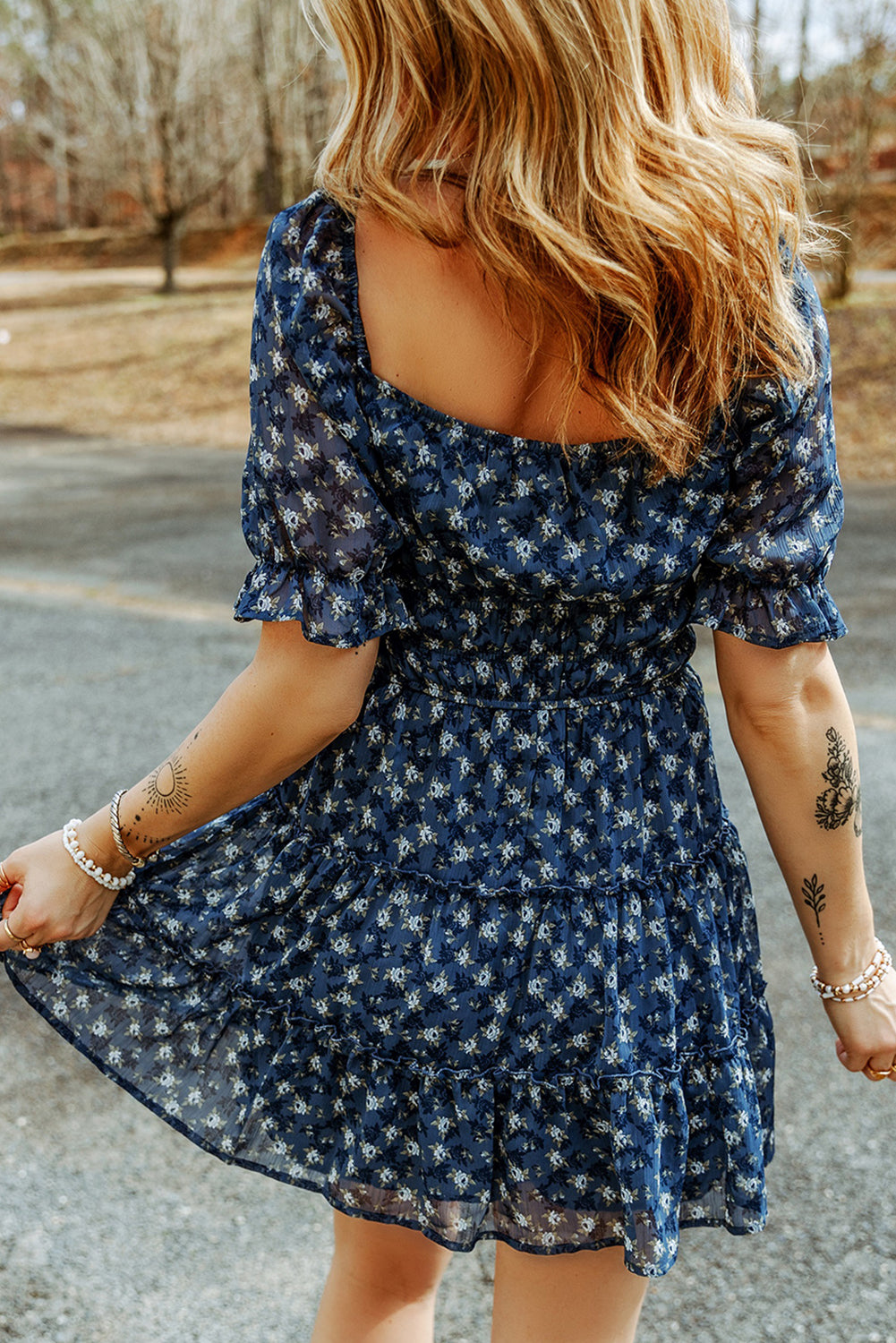 Floral Smocked Tiered Ruffle Short Dress | Sail Blue