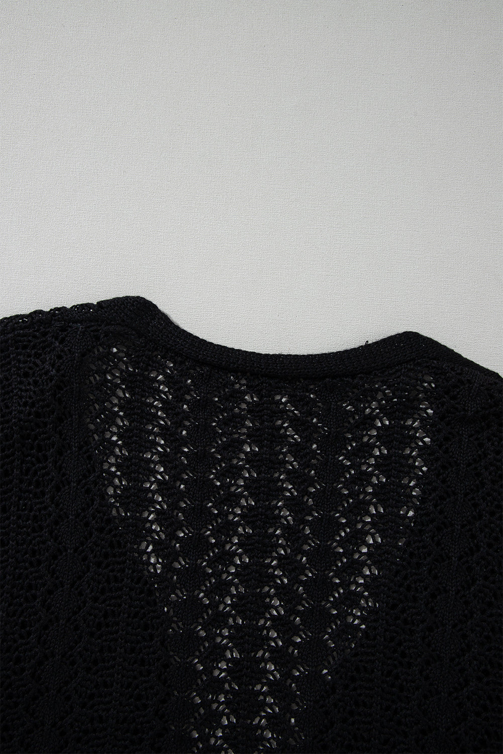 Hollow Out Knit Drop Shoulder Open Front Cardigan | Black