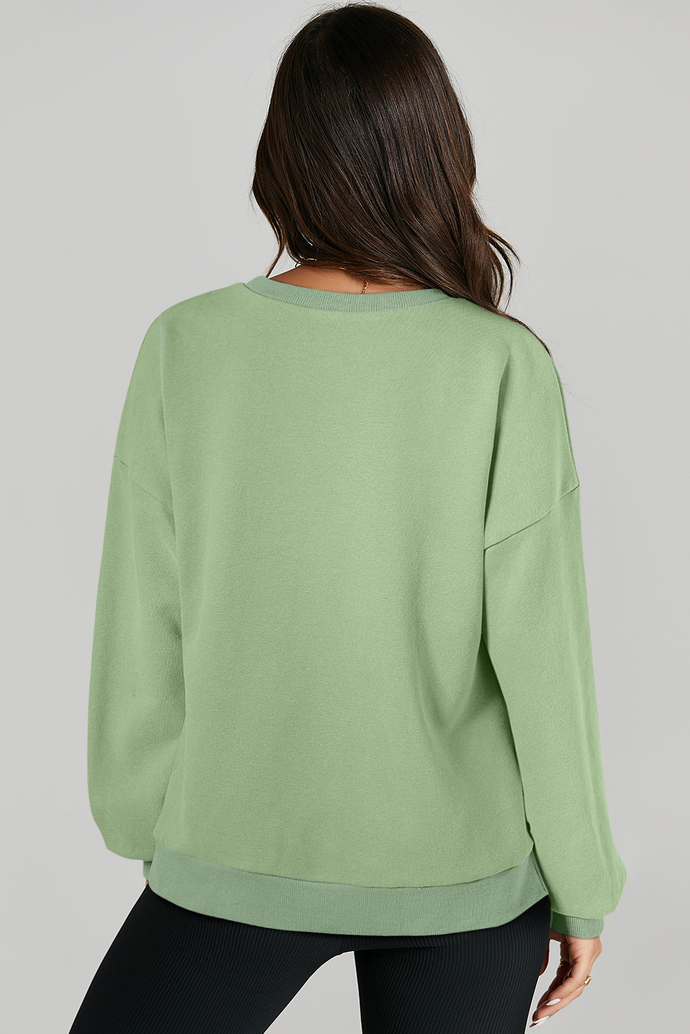 Solid Fleece Lined Drop Shoulder High Low Sweatshirt | Grass Green