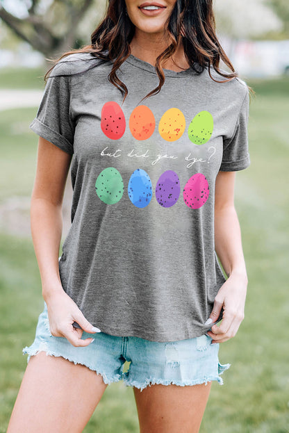 Easter Eggs Print Crew Neck T Shirt | Gray