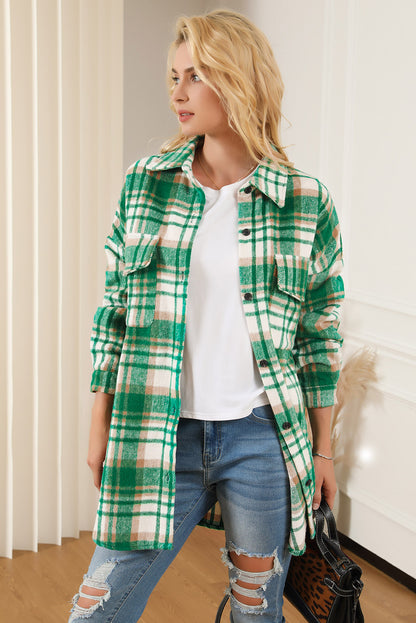 Plaid Flap Pocket Long Sleeve Shacket | Green