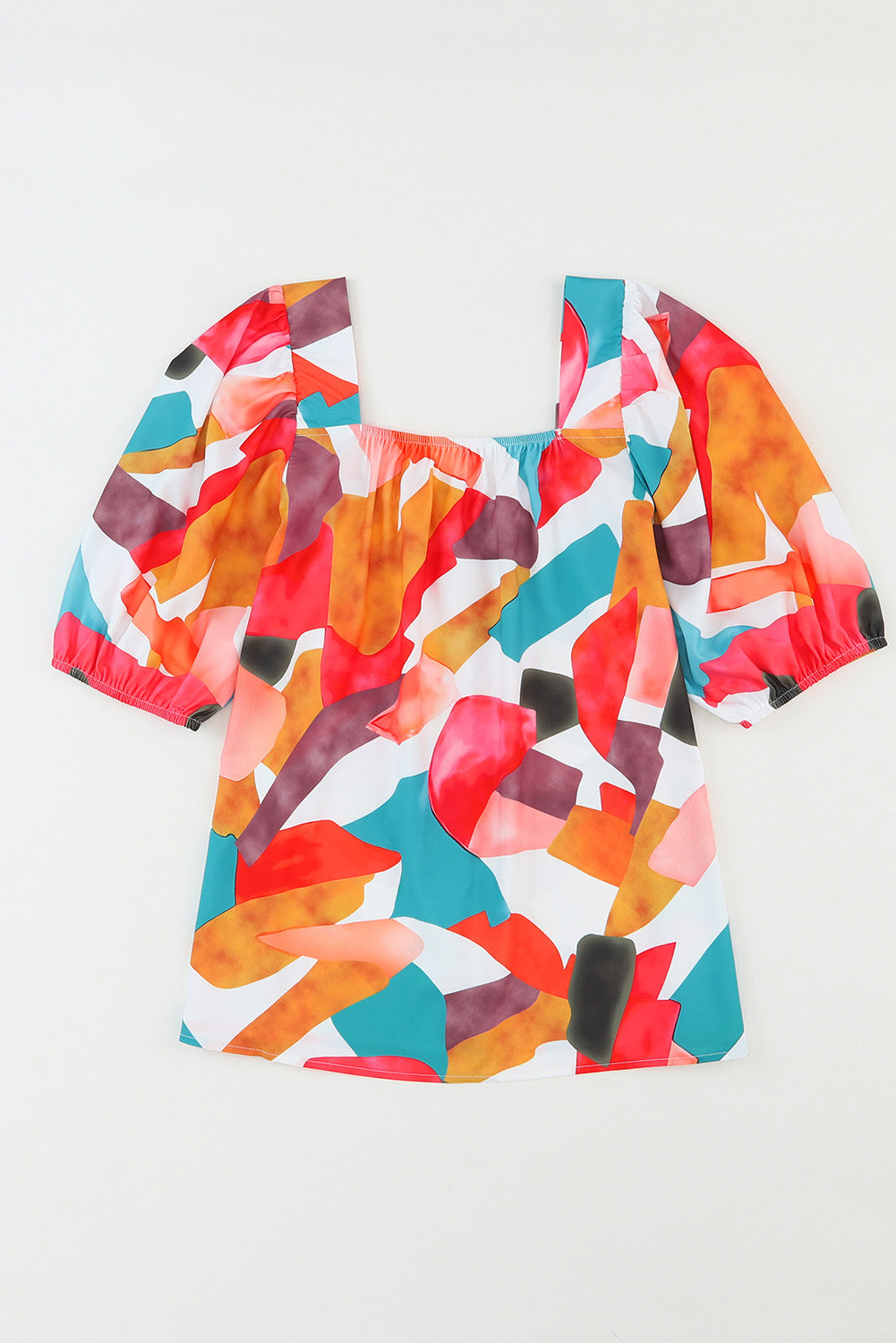 Square Neck Abstract Print Short Sleeve Blouse | Multicolour