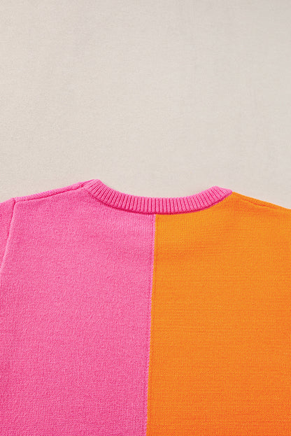 2-Tone Colour Block Knit Cap Sleeve Sweater Top | Flamingo