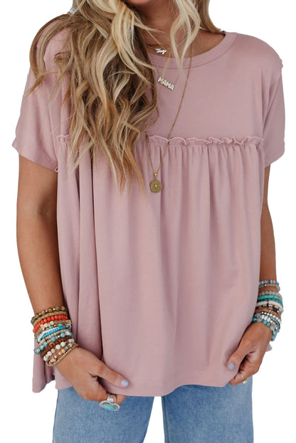 Ruffled Trim Loose Babydoll Tee | Light Pink