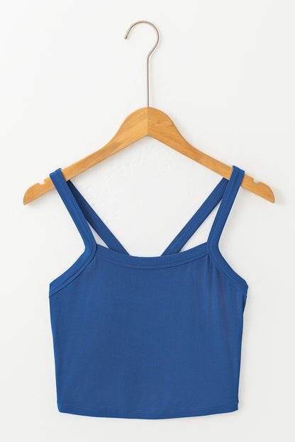 Athletic Ribbed Cropped Cami Top | Navy Blue