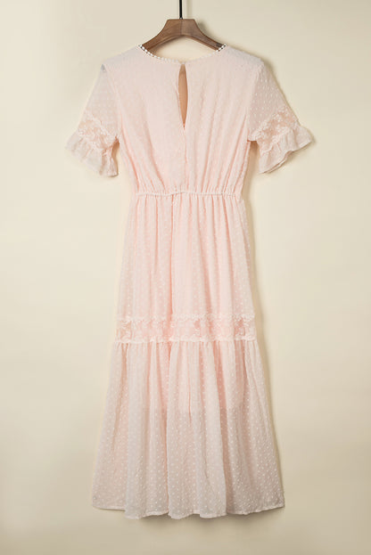 Swiss Dot Lace Trim Maxi Dress | Pink