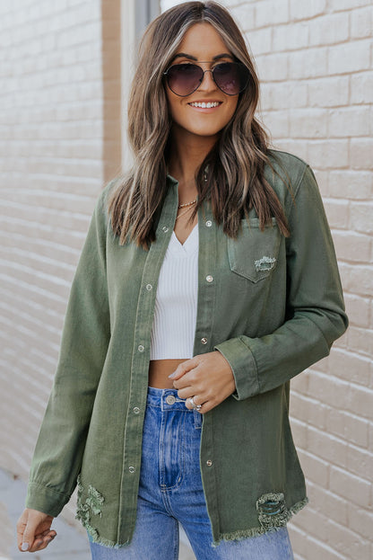 Green Ripped Denim Jacket