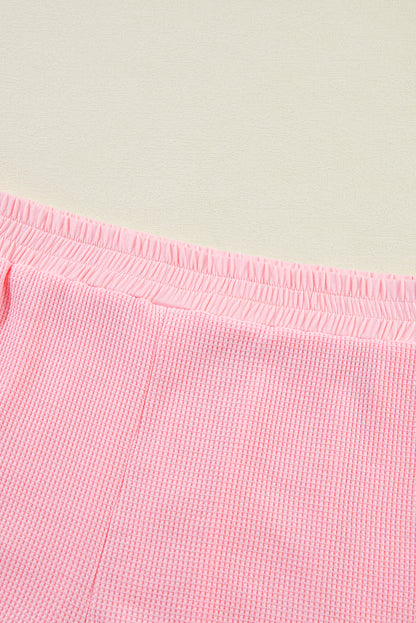 Plus Size Ribbed Exposed Seam Tee And Shorts Set | Pink