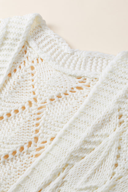 Rhombus Hollowed Knit Open Front Cardigan | White