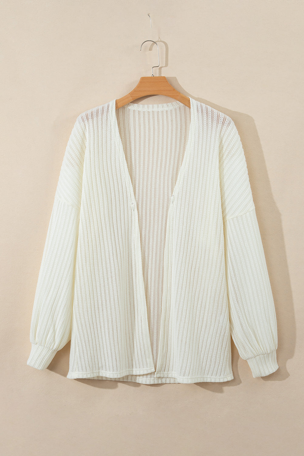 Textured Lantern Sleeve Open Kimono | Beige