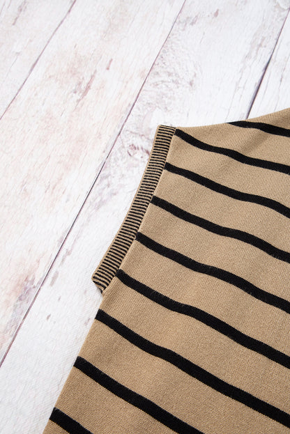 Knitted Bat Sleeve T Shirt | Khaki Stripe