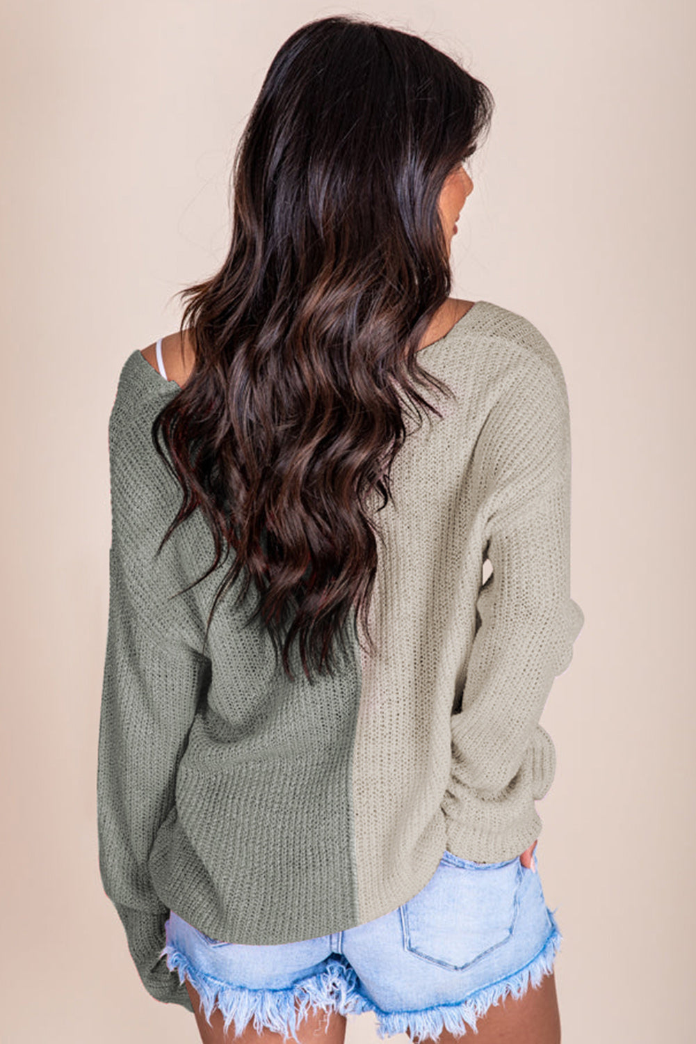 Long Sleeve V-Neck Colourblock Sweater | Gray